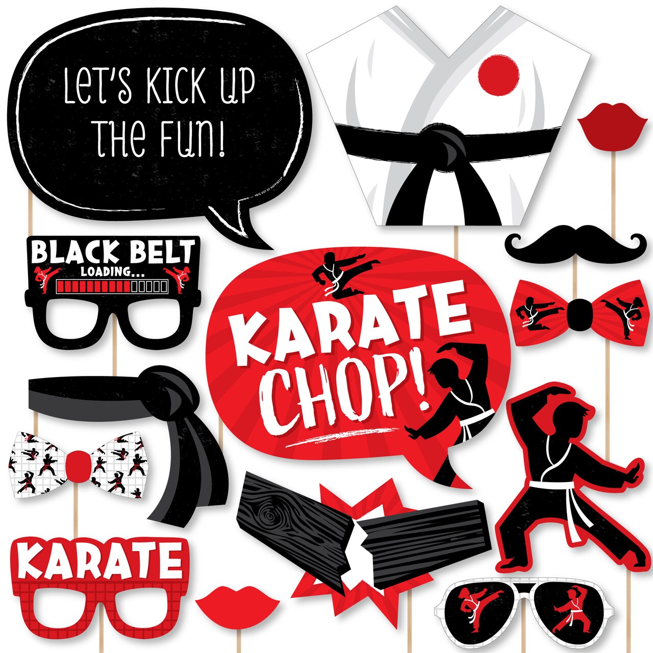 Big Dot of Happiness Karate Master - Martial Arts Birthday Party Photo Booth Props Kit - 20 Count